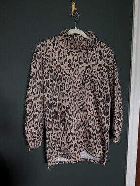 Lola Grace Leopard Print Turtleneck Sweater - Taupe/Black